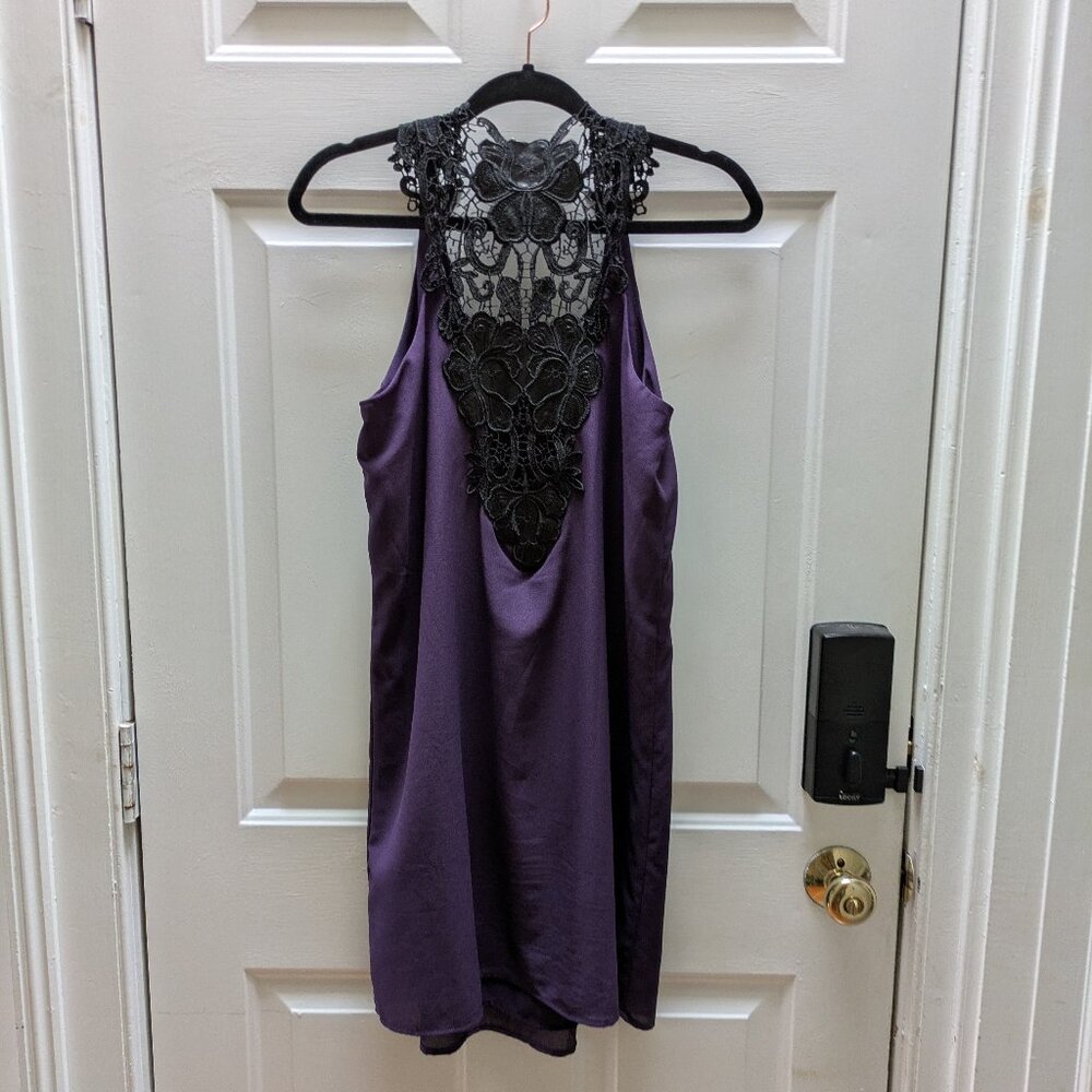 Lace back dress, Plum with black lace, Size Small